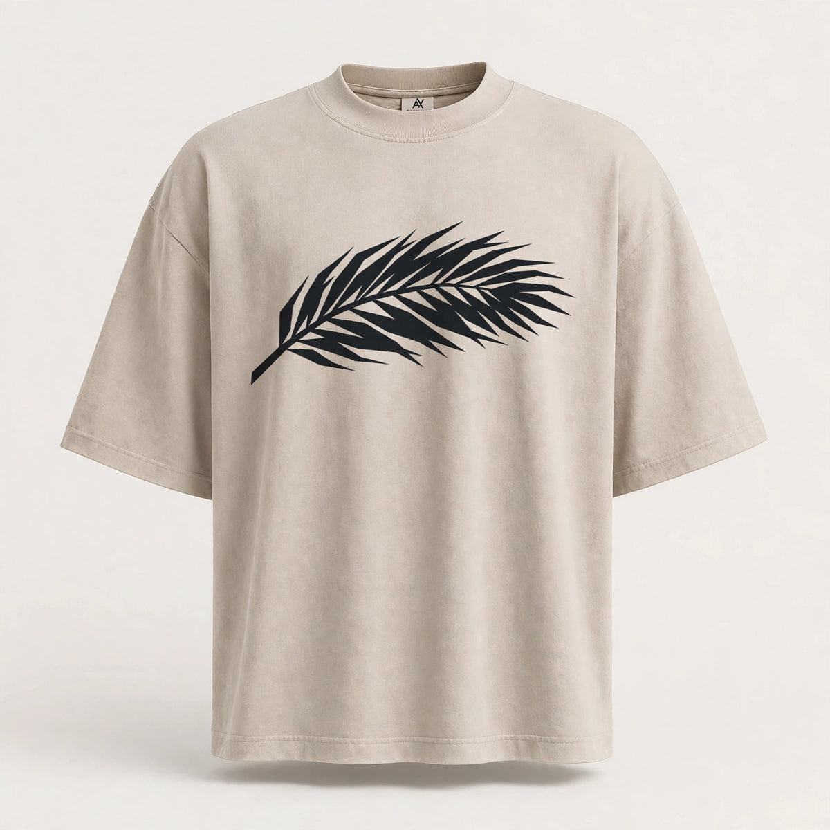 Oatmeal Fronda oversized tee flat lay with palm frond graphic