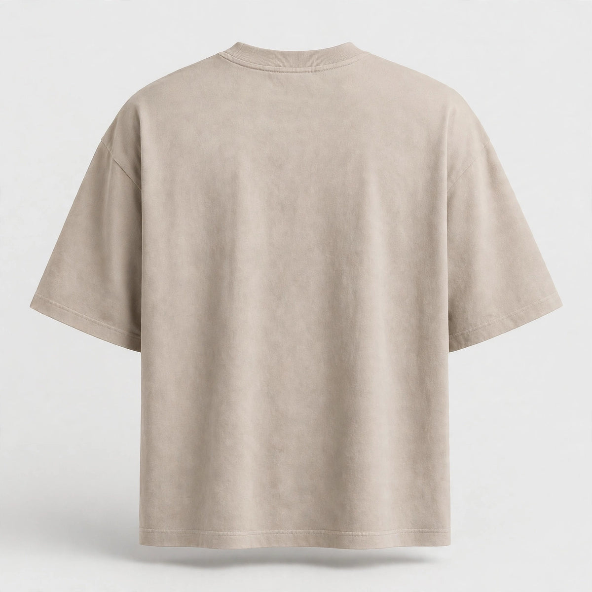 Back view of oatmeal Fronda oversized tee flat lay