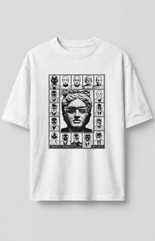Archive Muse Tee back view with classical portrait graphic